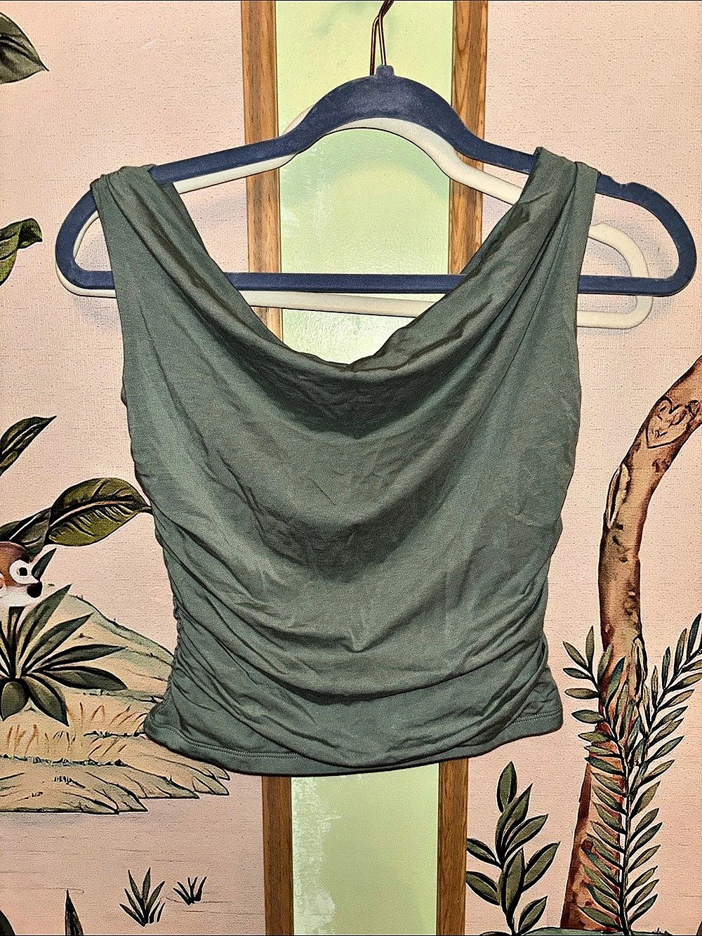Abercrombie & Fitch A&F Modal-Blend Collection Cowl Neck Ruched Top Green Small